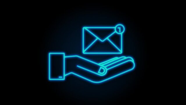 Neon Email notification concept with hands. New email. motion graphic