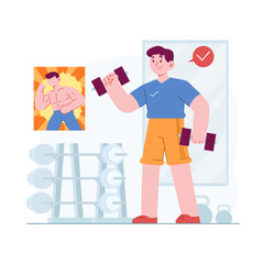 Gym concept vector Illustration idea for landing page template, fitness with workout activity, sport exercise, physical body indoor activity for health, gain weights or cardio. Hand drawn Flat Style