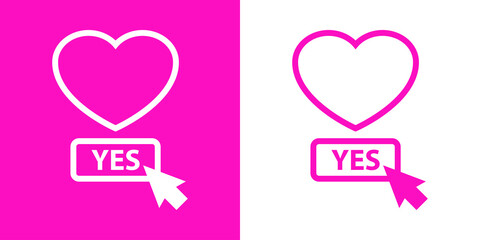 Logotipo con texto Yes con silueta de corazón con puntero del cursor del mouse en botón para suscribirse y seguir con líneas