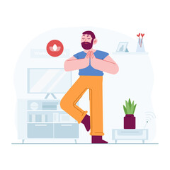Yoga concept vector Illustration idea for landing page template, Holistic healing self treatment, peaceful meditation for spiritual theraphy body and mind wellness health. Hand drawn Flat Style
