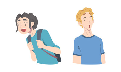 Young Man with Shocked Face Expression Gasping Feeling Astonishment Vector Set