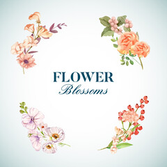 Bouquet template with wild flowers concept,watercolor style