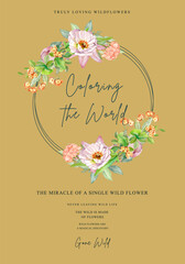 Poster template with wild flowers concept,watercolor style