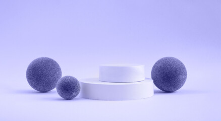 Podium for cosmetic product presentation. Abstract minimal geometrical form. Cylinder podium with...
