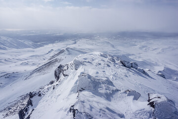 Fototapeta na wymiar Winter landscape on the Avachinsky pass in Kamchatka