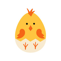 Cute cartoon chicken i shell. Funny yellow chick. Vector Illustration for backgrounds, covers, packaging, greeting cards, posters, stickers, textile and seasonal design. Isolated on white background.