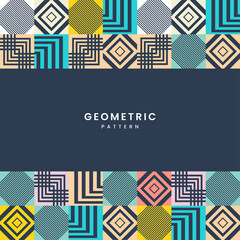 Modern geometric abstract background with text. the geometrical texture with colorist shapes, yellow, blue, cream, pink. vector, illustration