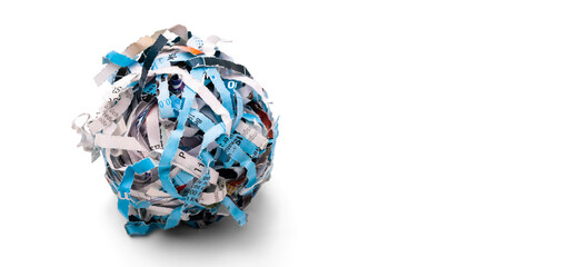 ball of paper cut on a shredder. the concept of destroying information