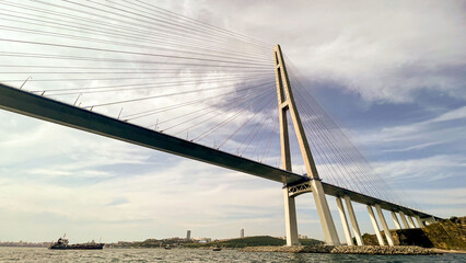 View of the high cablestayed bridge from below