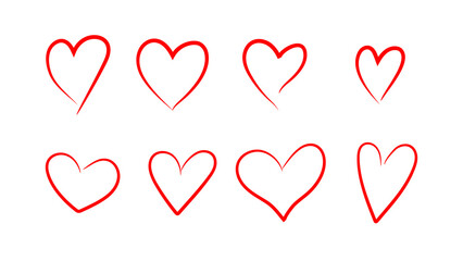 heart outline drawing style set with different shape isolated on white background for cartoon graphic design decoration