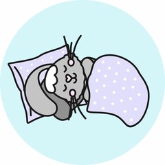 Cute cartoon bunny. Sleeping bunny-rabbit. Template for posters, cards and other uses. Vector illustration. Bunny sleeps on a pillow, covered with a blanket. Delicate pastel shades.