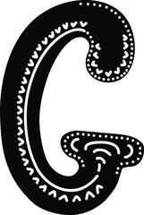 Latin letter "G". Vector black illustration isolated on a white background. Scandinavian style. Beautiful font, template, element, logo, alphabet.