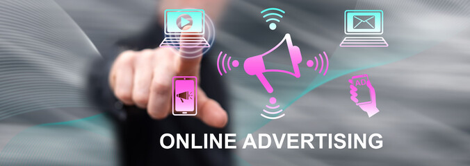 Man touching an online advertising concept