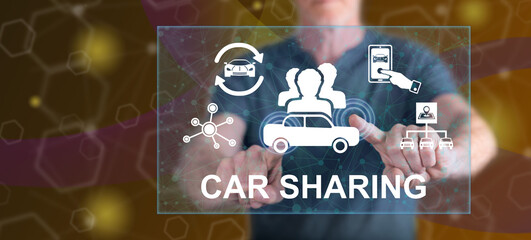 Man touching a car sharing concept