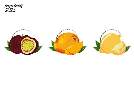 Fresh fruits mango lemon passion fruit