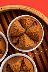 Delicious Chinese steamed sponge cake named Fa Gao for lunar new year festival traditional food.