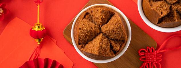 Delicious Chinese steamed sponge cake named Fa Gao for lunar new year festival traditional food.