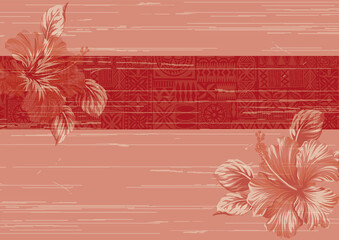 Hawaiian style wallpaper with hibiscus flowers and tribal motifs abstract vector background © PrintingSociety