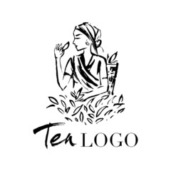 Logo with image of an Indian woman collecting of tea leaves