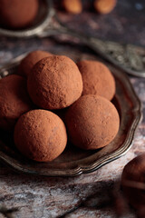 Homemade dates candies with cocoa