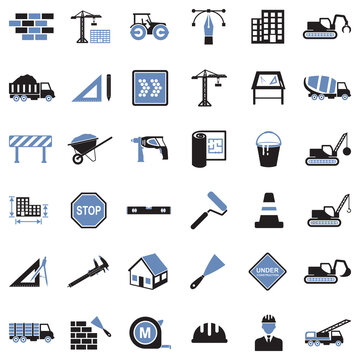 Construction Icons. Two Tone Flat Design. Vector Illustration.