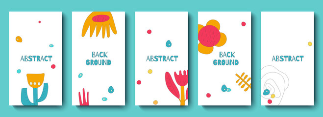 Trendy set of templates for social media. Abstract floral background for social media stories. Editable vector illustration in style 80s - 90s