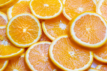 Fototapeta na wymiar Top view of Healthy food, background. Orange, close up shot