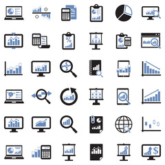 Data Analysis Icons. Two Tone Flat Design. Vector Illustration.