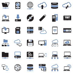 Data Storage Icons. Two Tone Flat Design. Vector Illustration.