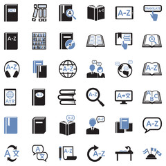 Dictionary Icons. Two Tone Flat Design. Vector Illustration.