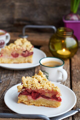 Pie with strawberries. Side view.