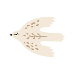 Abstract bird with a boho-style pattern on its wings. A simple flat vector illustration isolated on a white background. Cute bird