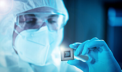 The scientist works in a modern scientific laboratory for the research and development of...