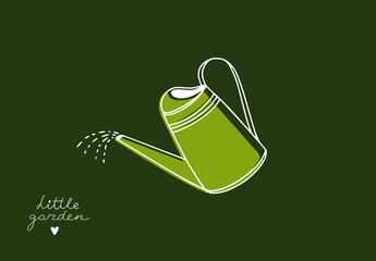 Watering can for flowers isolated on a white background. Vector illustration. Line art. - 483314766