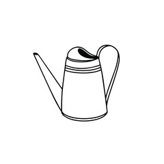 Watering can for flowers isolated on a white background. Vector illustration. Line art. - 483314768
