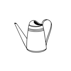 Watering can for flowers isolated on a white background. Line art. - 483314769