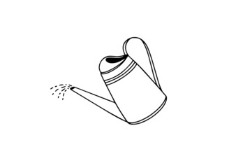 Watering can for flowers isolated on a white background. Line art. - obrazy, fototapety, plakaty