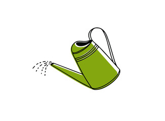 Watering can for flowers isolated on a white background. Line art with colors. Vector illustration - obrazy, fototapety, plakaty