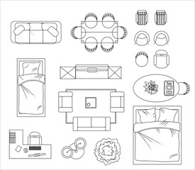 Floor plan furniture set vector illustration.