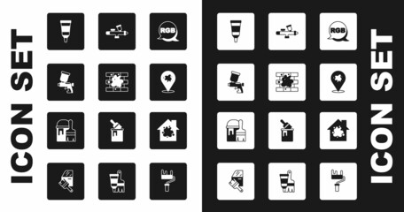 Set RGB, Painting the house, spray gun, Tube with paint palette, and bucket brush icon. Vector
