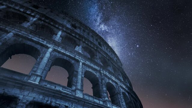 Timelapse of Colosseum in Rome at night, Italy.
