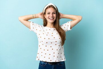 Young caucasian woman over isolated background laughing