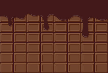 vector background with a chocolate bar and melted chocolate dripping for banners, greeting cards, flyers, social media wallpapers, etc.