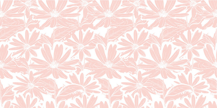Pale pink floral seamless pattern, Flowers background, Vector illustration