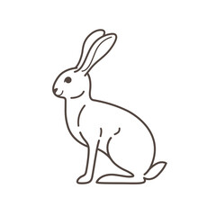 Cute brown hare - cartoon animal character. Vector line illustration  isolated on white background.