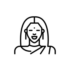 Beautiful smiling Indian lady wearing a traditional sari. Pixel perfect, editable stroke icon