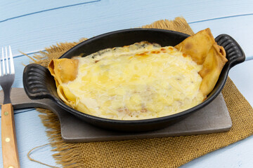 pancakes stuffed with mushroom and ham