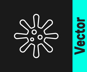 White line Bacteria icon isolated on black background. Bacteria and germs, microorganism disease causing, cell cancer, microbe, virus, fungi. Vector