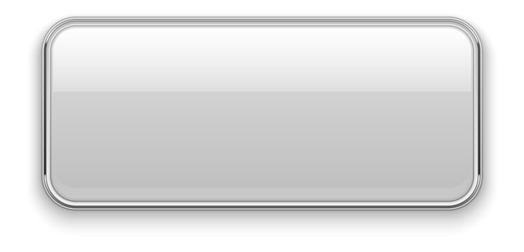 White chrome button. Rectangle shiny blank mockup