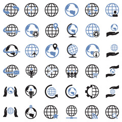 Earth Globe Icons. Two Tone Flat Design. Vector Illustration.